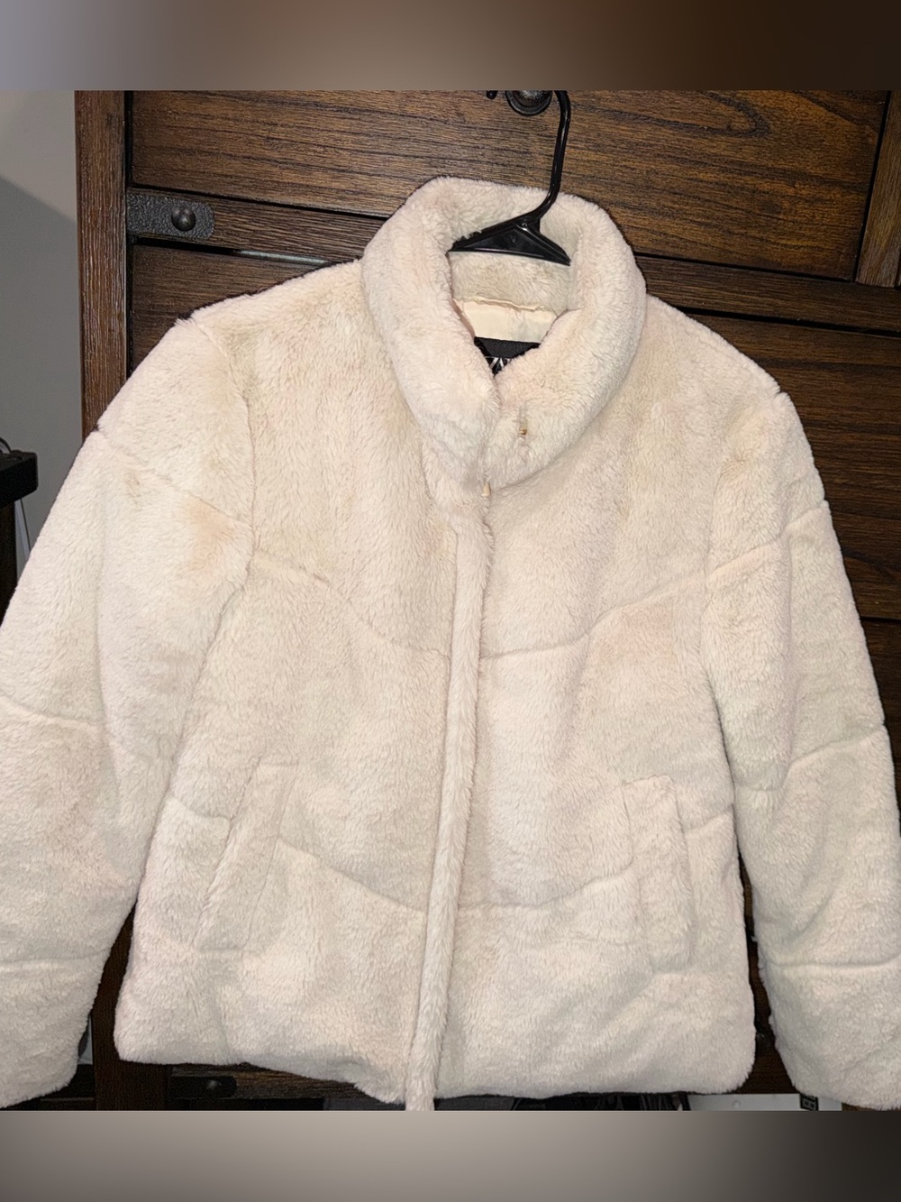 Zara Cream Teddy Jacket with Stand Collar